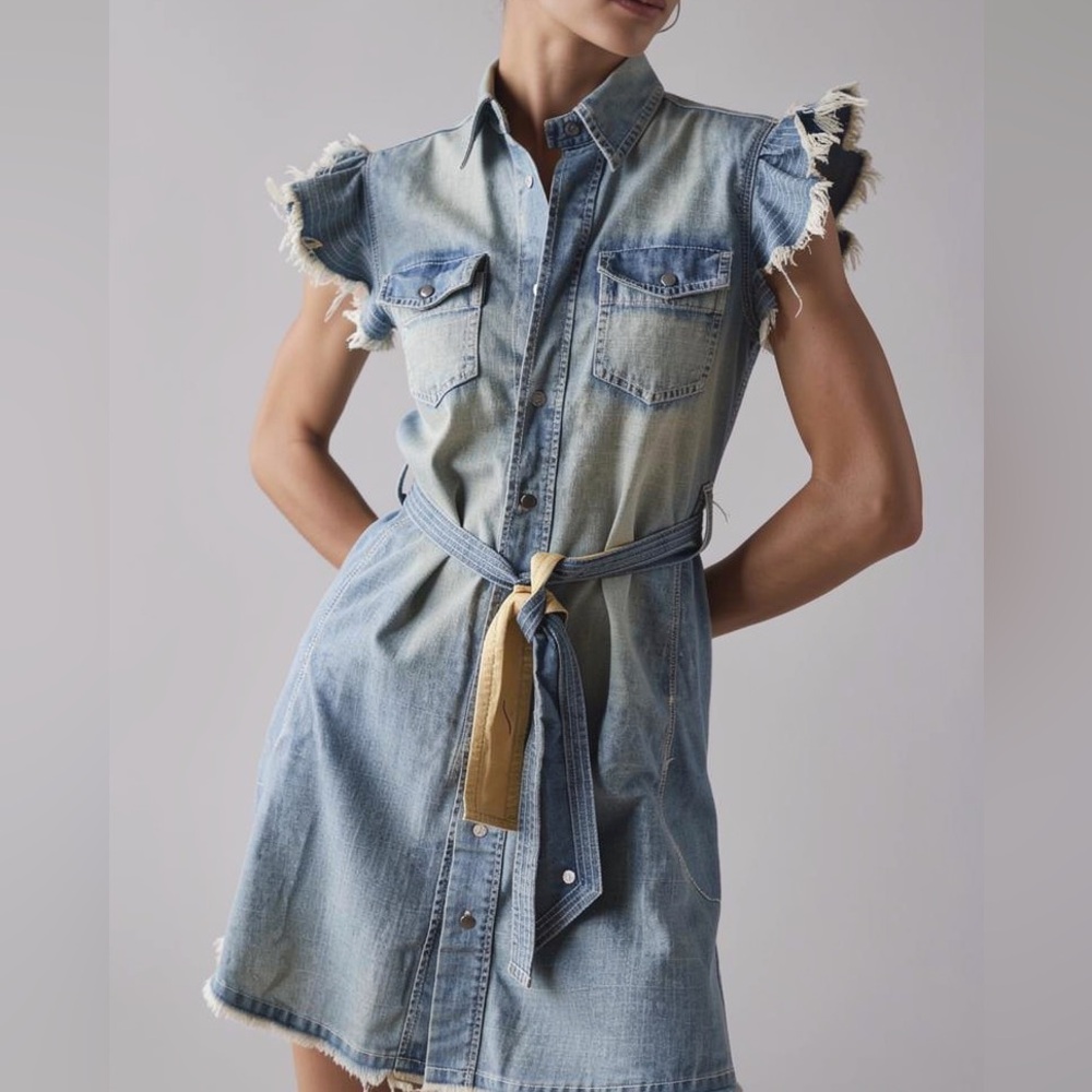 Vintage Sacai Luck Distressed Denim Belted Shirt Dress